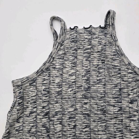 Anthropologie Top Womens XS Gray Navy Tank Crop Sweater Lettuce Hem Ribbed Kaden - Picture 7 of 11